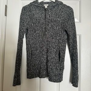 LL bean full zip hooded cable knit sweater